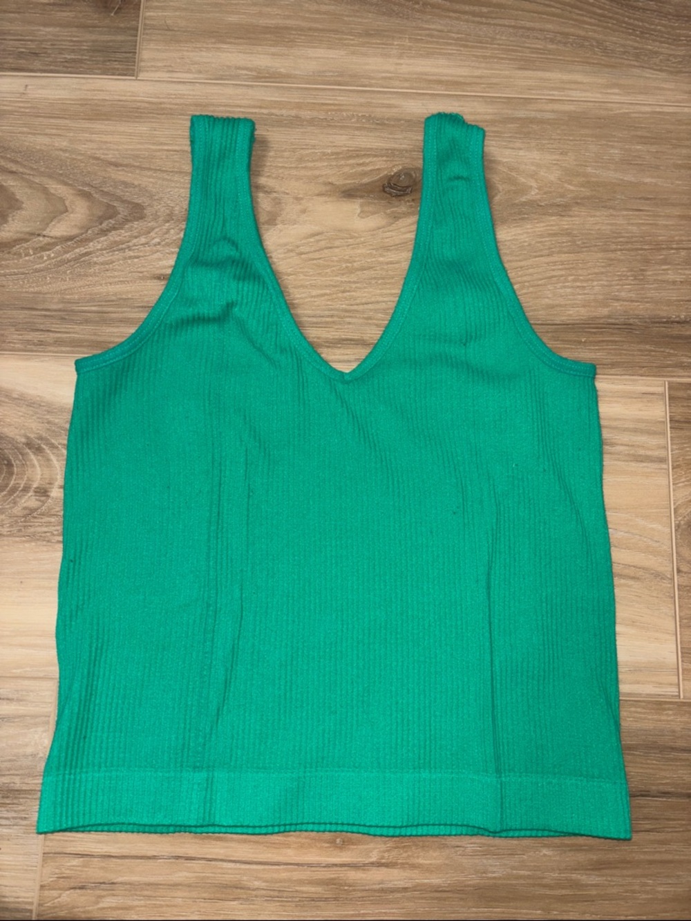 Green Ribbed V-Neck Tank Top - Women's Essential